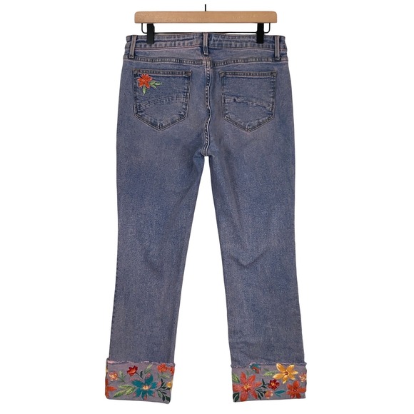 DRIFTWOOD Colette Embroidered Floral Straight Leg Jeans Women's 30x26 Crop Cuff - Picture 2 of 12
